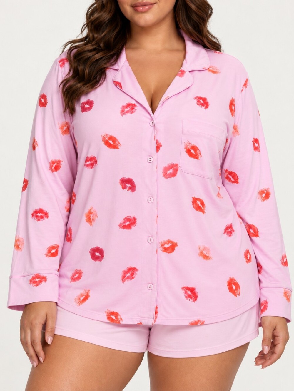 SKIMS Valentines Pink Kiss Print Button-Up Pajama Top Cherry Blossom Lounge XL